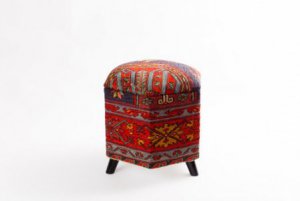 Ottoman Handmade Puff Red With Navy