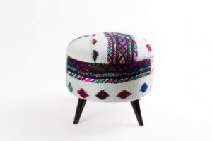 Ottoman Handmade Puff White With Mixed Colors