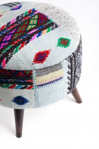 Ottoman Handmade Puff White With Mixed Colors
