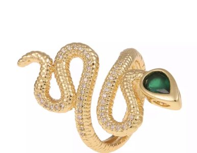 Emerald Long Gold Snake Ring