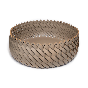 Large Round Leather Basket in Taupe