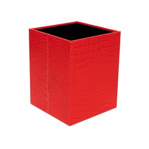 Square Red Leather Dust Bin
