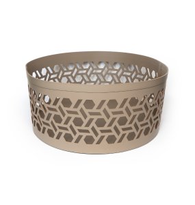 Round Large Leather Basket in Mud 