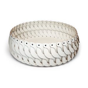 Large Round Leather Basket in Cream