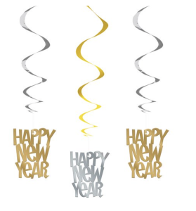 Happy New Year Party Collection New Years Gold & Silver Hanging Swirl Decorations, 26