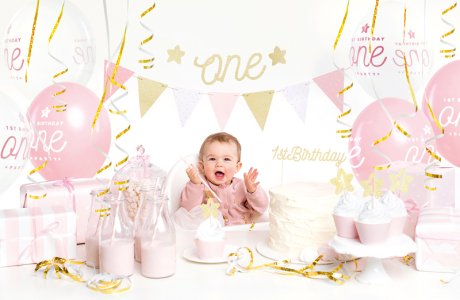 BOX Of Decorations 1ST Birthday Gold 33 Pieces