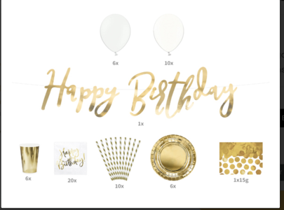 Happy Birthday Set Gold Decorations 60 pieces