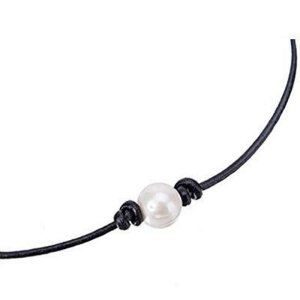 Black Cord Single White Pearl Choker