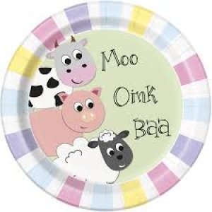 Baa-Moo-Oink Party Collection Plates Pastel Farm Animals 8pc