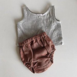 Taupe/Rust Light Weight Sleeveless Baby Linen Set