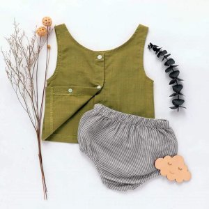 Olive Light Weight Sleeveless Baby Linen Set
