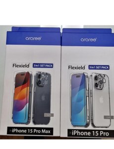 Araree Flexield 3 In 1 Bundle Pack ( Screen Protector + Flexield Case + Camera Lens Protector ) For Apple Iphone 15 Pro Max - Clear