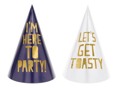 Happy New Year Party Collection party hats white and blue I'm here to party (6 pcs)