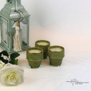 Olive green Tri small Candles Chabi Chic set