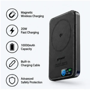10000mAh Magnetic Semi solid Wireless Power Bank Display CCC Safety, XPower MagFlight10 25W/30W, Black