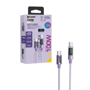 UC100D 1M LED Display 100W PD Type-C>Type-C Sync & Charge Cable - Purple - 4895246609997
