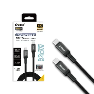 XPower CCT5 1.2M Thunderbolt 5 Aluminium Alloy  240W USB4.2 Type-C>Type-C Sync & Charge Cable - Gray