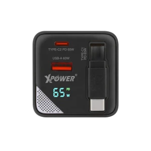 XPower GX65B 3 in 1 65W GaN PD Desktop Charger 2 Port Type-C cable - Black-4895246609270
