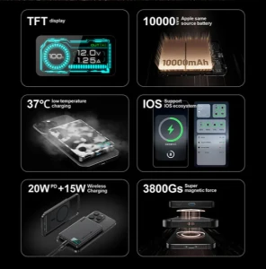 XPower MagDigita5 Color LED Display PD 3.0+QI2 MagCharge 5000mAh Aluminium Alloy Power Bank - BLUE