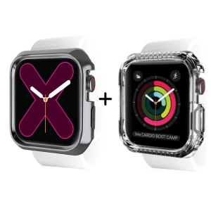 Itskins Spectrum Metal Antimicrobial 2M Anti Shock Protection Case For Apple Watch 44 / 45Mm- Space Gray + Clear 2 Pcs-4894465485481