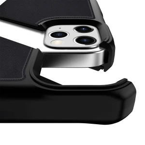 Itskins Hybrid Folio Leather Case For iPhone 12 / 12 Pro 3M Anti Shock - Black With Real Leather-4894465640200