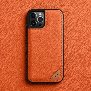Melkco Ingenuity Series Lai Chee Pattern Premium Leather Snap Cover Case For iPhone 13 Pro Max - Orange