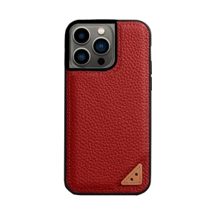 Melkco Ingenuity Series Lai Chee Pattern Premium Leather Snap Cover Case For iPhone 13 Pro Max - Red